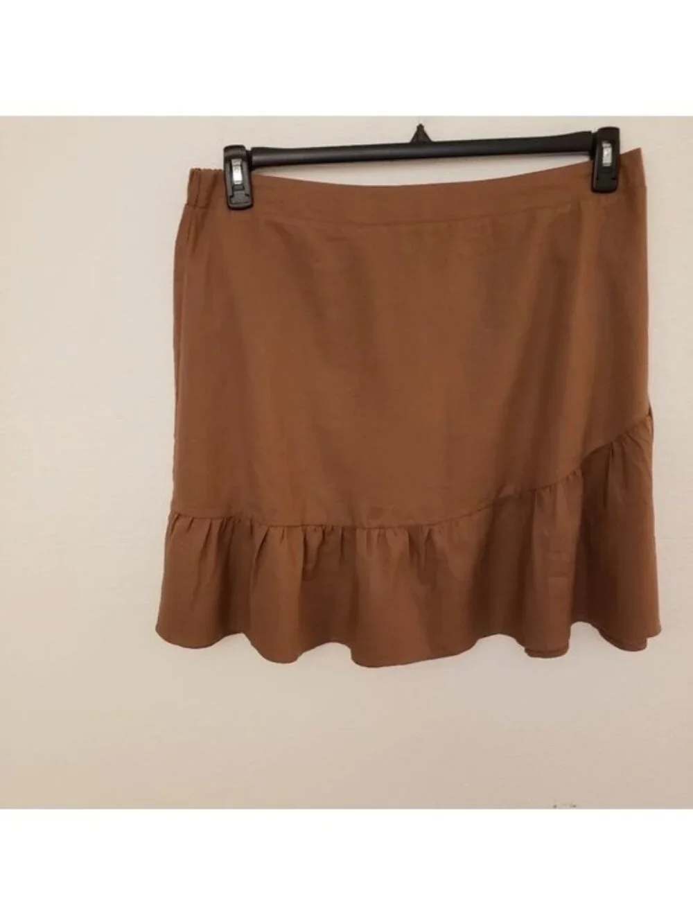 Cotton On Brown Linen Blend Mini Skirt w/ Ruffle Hem Sz16W Fits like a 20W NWT
